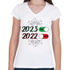 PRINTFASHION 2023 - ON - Női V-nyakú póló - Fehér női póló