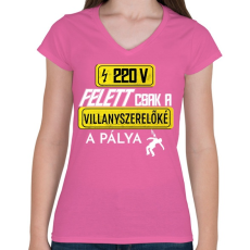 PRINTFASHION 220V Felett | Fehér - Női V-nyakú póló - Rózsaszín