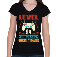 PRINTFASHION 24 éves gamer - Női V-nyakú póló - Fekete