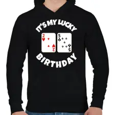 PRINTFASHION 25 POKER SZÜLINAP - Férfi kapucnis pulóver - Fekete férfi pulóver, kardigán