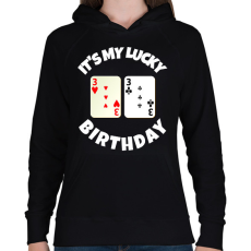 PRINTFASHION 33 POKER SZÜLINAP - Női kapucnis pulóver - Fekete