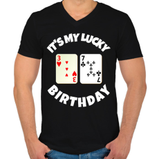 PRINTFASHION 37 POKER SZÜLINAP - Férfi V-nyakú póló - Fekete