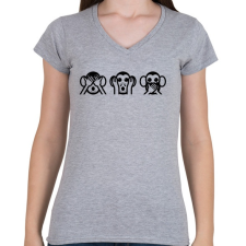 PRINTFASHION 3 bölcs majom hangulatjel - Női V-nyakú póló - Sport szürke női póló