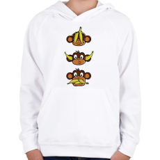 PRINTFASHION 3 Bölcs majom - Gyerek kapucnis pulóver - Fehér