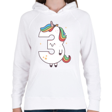 PRINTFASHION 3 éves unikornis - Női kapucnis pulóver - Fehér női pulóver, kardigán