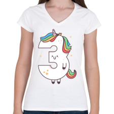 PRINTFASHION 3 éves unikornis - Női V-nyakú póló - Fehér női póló