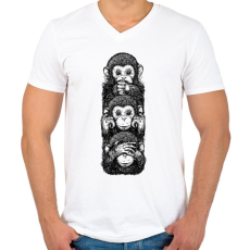 PRINTFASHION 3 majom - Férfi V-nyakú póló - Fehér