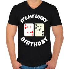 PRINTFASHION 49 POKER SZÜLINAP - Férfi V-nyakú póló - Fekete férfi póló