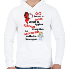 PRINTFASHION 50 évesen is ördög - Férfi kapucnis pulóver - Fehér férfi pulóver, kardigán