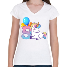 PRINTFASHION 5 éves Unikornis hercegnőknek! - Női V-nyakú póló - Fehér