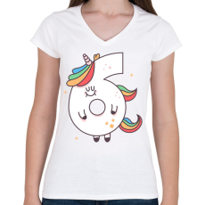 PRINTFASHION 6 éves unikornis - Női V-nyakú póló - Fehér
