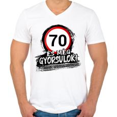 PRINTFASHION 70 és még gyorsulok - Férfi V-nyakú póló - Fehér