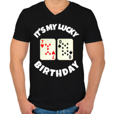 PRINTFASHION 70 POKER SZÜLINAP - Férfi V-nyakú póló - Fekete férfi póló