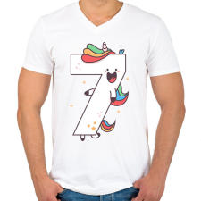 PRINTFASHION 7 éves unikornis - Férfi V-nyakú póló - Fehér férfi póló