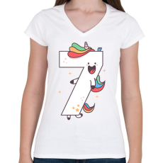 PRINTFASHION 7 éves unikornis - Női V-nyakú póló - Fehér