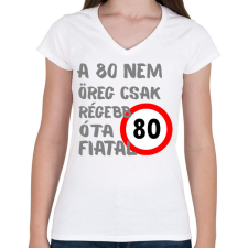 PRINTFASHION 80 éves szürke - Női V-nyakú póló - Fehér női póló