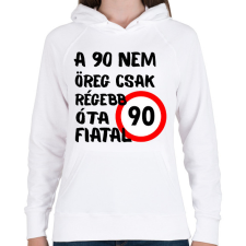 PRINTFASHION 90 éves fekete - Női kapucnis pulóver - Fehér női pulóver, kardigán