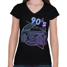 PRINTFASHION 90's - Női V-nyakú póló - Fekete női póló