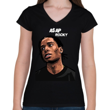 PRINTFASHION A$AP ROCKY - Női V-nyakú póló - Fekete női póló