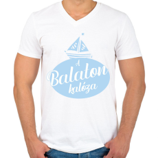 PRINTFASHION A Balaton kalóza - Férfi V-nyakú póló - Fehér