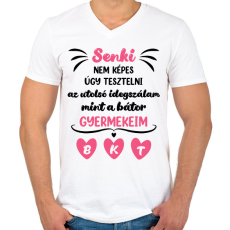 PRINTFASHION A bátor gyerekeim - Kezdőbetűkkel - Férfi V-nyakú póló - Fehér