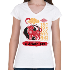 PRINTFASHION A bivaly éve - Női V-nyakú póló - Fehér női póló