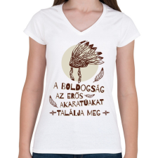 PRINTFASHION A boldogság - indián közmondás - Női V-nyakú póló - Fehér női póló