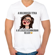 PRINTFASHION a boldogság titka - Férfi V-nyakú póló - Fehér férfi póló