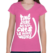 PRINTFASHION A cicákkal eltöltött idő - Női V-nyakú póló - Rózsaszín női póló
