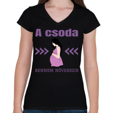 PRINTFASHION A csoda bennem növekszik - Női V-nyakú póló - Fekete