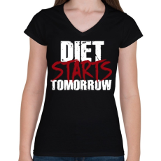 PRINTFASHION A diéta holnaptól kezdődik - Női V-nyakú póló - Fekete