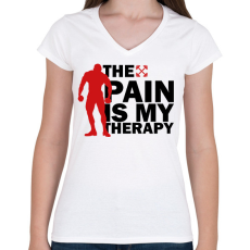 PRINTFASHION A fájdalom az én terápiám - Női V-nyakú póló - Fehér
