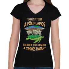 PRINTFASHION A Föld lapos - Női V-nyakú póló - Fekete
