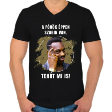 PRINTFASHION A főnök éppen szabin van - Férfi V-nyakú póló - Fekete férfi póló