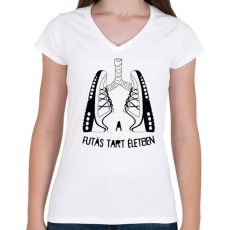 PRINTFASHION A futás tart életben - Női V-nyakú póló - Fehér
