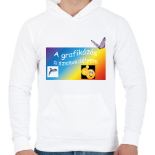 PRINTFASHION A grafikázás - Férfi kapucnis pulóver - Fehér férfi pulóver, kardigán