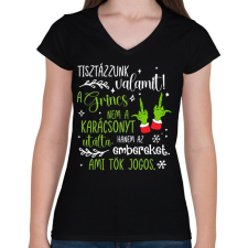 PRINTFASHION A Grincs az embereket utálta - Női V-nyakú póló - Fekete női póló