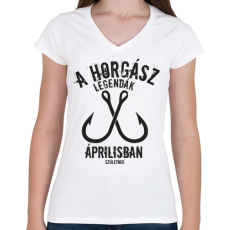 PRINTFASHION A horgász legendák - Női V-nyakú póló - Fehér