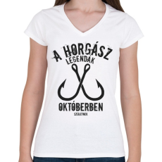 PRINTFASHION A horgász legendák - Női V-nyakú póló - Fehér