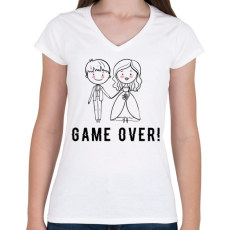 PRINTFASHION A játéknak vége.  - Női V-nyakú póló - Fehér