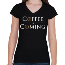 PRINTFASHION A kávé közeleg - Női V-nyakú póló - Fekete