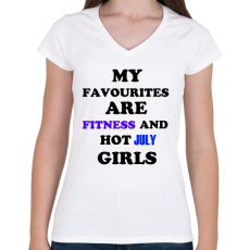 PRINTFASHION A kedvenceim a fitnessz és a jó júliusi születésű csajok - Női V-nyakú póló - Fehér
