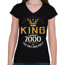 PRINTFASHION A király 2000-ben született - Női V-nyakú póló - Fekete női póló