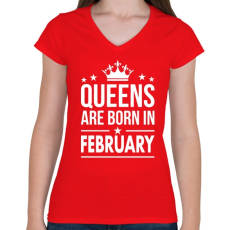 PRINTFASHION A királynők februárban születtek - Női V-nyakú póló - Piros