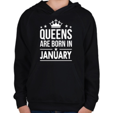 PRINTFASHION A királynők januárban születtek - Gyerek kapucnis pulóver - Fekete