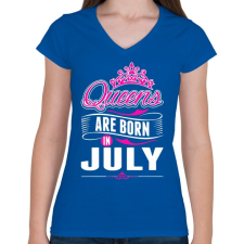 PRINTFASHION A királynők júliusban születnek - Női V-nyakú póló - Királykék női póló
