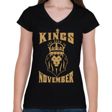 PRINTFASHION A királyok novemberben születtek - Női V-nyakú póló - Fekete