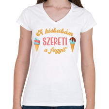PRINTFASHION A kisbabám szereti a fagyit - Kismama - Női V-nyakú póló - Fehér női póló