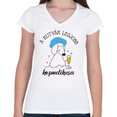 PRINTFASHION A kutyák legjobb kozmetikusa - Női V-nyakú póló - Fehér
