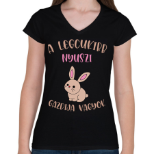 PRINTFASHION A legcukibb nyuszi gazdija - Női V-nyakú póló - Fekete női póló